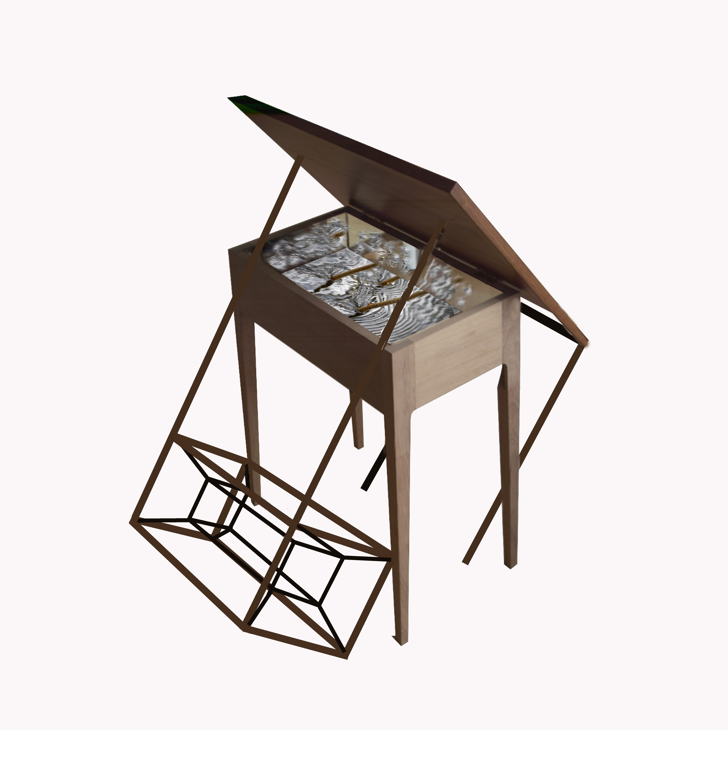Estructura de silla con hipercubo y río con triángulo