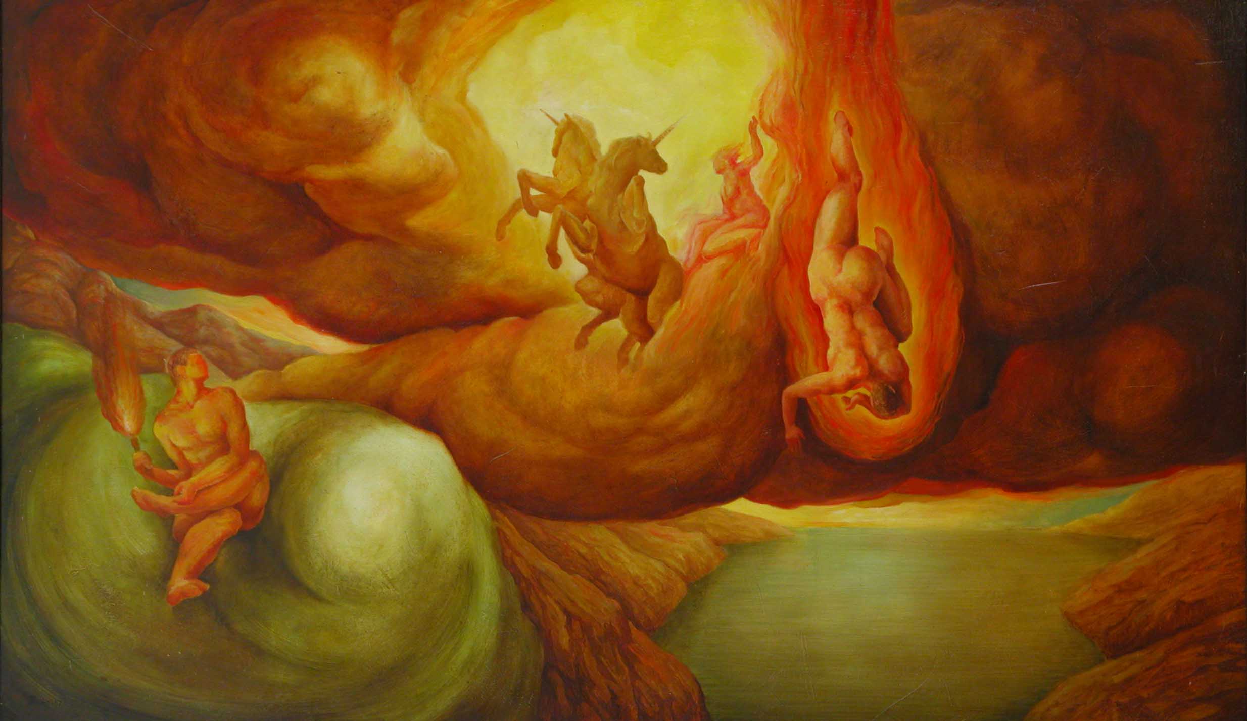 Caballo, hombre, fuego